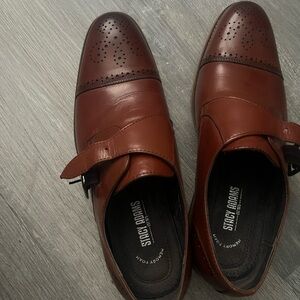 Stacy Adams Brown Leather Cap-Toe Monk Strap Dress Shoes